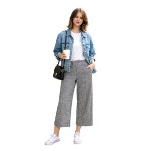 JNY Jones New York Womens Houndstooth Plaid Cropped Wide-Leg Pants Small